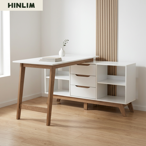 Scadinavian Minimalist L-Shaped <b>Computer</b> <b>Desk</b> With Drawers And Storage White Wood Modern Home Office Furniture - Product Image 2