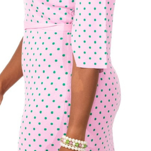 Vestido de manga corta con lunares rosas para mujer, elegante diseño con hombros caídos y estampado de puntos, atuendo informal para fiesta, moda elegante para mujer - Product Image 4