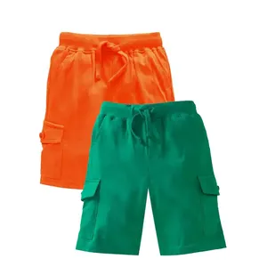 Pantalones Cortos Cargo de Color Sólido para Hombre, Cintura Media, Cierre con Cordón, Estilo Bermuda Informal, Bolsillos de Tela Tejida, Verde Naranja - Product Image 1