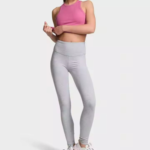 Leggings de yoga taille haute unis pour femme, longueur intégrale, extensibles dans les quatre sens, en nylon/spandex élastique 220g, coutures thermocollées - Product Image 3