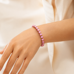Wholesale Trendy Fashion Pink Zinc Beaded Metal Ball <b>Stretch</b> <b>Bracelet</b> with Gold Tone Spacers for Women Party Occasion - Product Image 2
