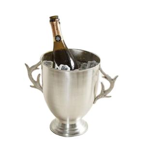 Seau à glace décoratif de Noël style piédestal pour champagne et vin, avec poignées en forme de bois de cerf, couleur argent - Product Image 1
