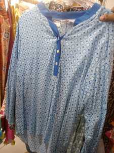 Vintage Star Print Satin Shirt Turn-Down Collar <b>Balloon</b> Sleeves Full-Length Regular Fit Lightweight Bamboo Cotton Blend Women - Product Image 3