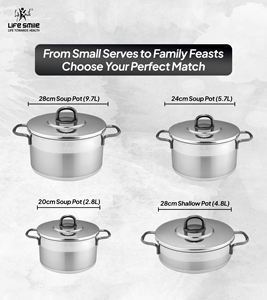 Ensemble de casseroles de luxe en acier inoxydable 18/10, 8 pièces, avec couvercles en acier inoxydable, poignées en acier noir et base compatible induction - Product Image 2