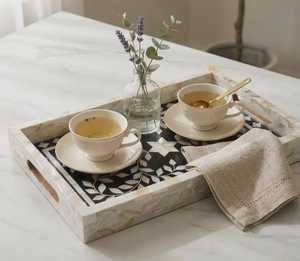 Plateau de rangement de luxe incrusté de perles, motif personnalisé, mosaïque de nacre, organisateur pour coiffeuse, chambre et décoration intérieure - Product Image 1