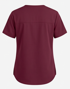 SUBINAY Women's V-Neck Scrub <b>Top</b> <b>Maroon</b> Polyester Woven Hospital Uniform with Front Pocket and Pen Holder - Product Image 4