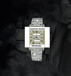 Montres en acier inoxydable de fournisseur indien, cadran bleu, entièrement serties de diamants, style antique, mouvement mécanique, unisexe - Product Image 1