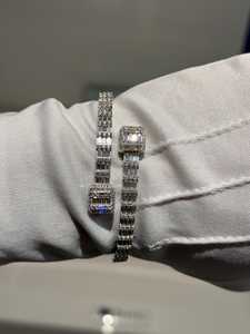 Bracelet manchette en argent 925 pour femme, serti de moissanite taille brillant rond, fait main, bijou de mariage classique - Product Image 3
