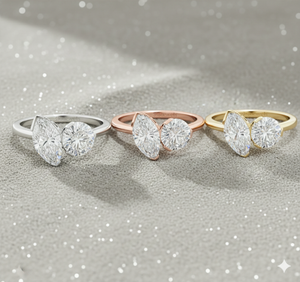 Toi et Moi ทรงกลมและมาคีสตัดแหวนเพชรที่ปลูกในห้องปฏิบัติการ - Product Image 2