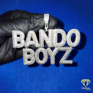 Collier artisanal « Bando Boyz » avec pendentif en diamant moissanite plaqué or, bijoux hip-hop, cadeau - Product Image 1