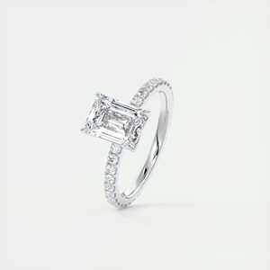 Anillo de compromiso con diamante cultivado en laboratorio de 2.50 quilates, corte esmeralda, estilo floral con pavé y engaste francés en oro blanco de 14K - Product Image 2