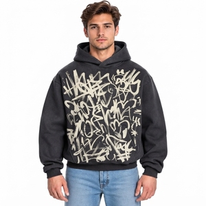 Vintage Stone Treatment Heavyweight Hoodie Terry Cloth Distressed <b>Raw</b> Border Pullover Men Hoodies - Product Image 4
