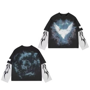 เสื้อยืดแขนยาวผู้ชายขนาดใหญ่พิเศษพร้อมปีกนางฟ้าและลายกาแล็กซี่สไตล์สตรีทสไตล์เสื้อถักคอกลม - Product Image 1