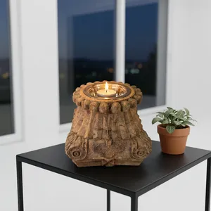 Vintage Hand Carved Wooden Pillar Candle Holder <b>Rustic</b> Pet Feeder Farmhouse Decor for Bedroom Living Room <b>Console</b> <b>Table</b> - Product Image 4