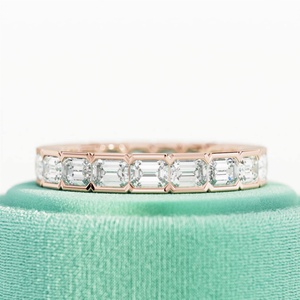 2.5 Carat <b>Emerald</b> Cut Lab Grown Diamond Eternity <b>Ring</b> , Bezel Set <b>Emerald</b> Cut Eternity <b>Band</b> , Lab Diamonds Wedding <b>Band</b> - Product Image 4