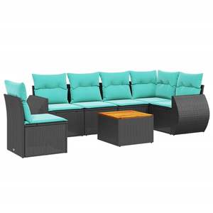 Set di divani da giardino in polyrattan nero da 7 pezzi con cuscini, mobili da giardino - Product Image 2