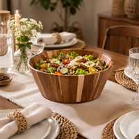 Grand saladier en bois d'acacia fait main de 12 pouces pour servir les fruits |   Table de salle à manger de style moderne et rustique, écologique et durable