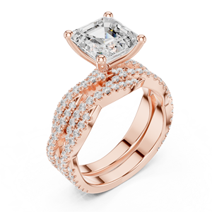 Anillo de lujo de oro rosa de 14 quilates con diamante de laboratorio de corte Asscher engastado en punta, banda doble retorcida con pavé, joyería de boda para mujer - Product Image 6