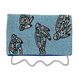 Accessoire de mode décontracté de luxe indien traditionnel fait main, poignée rectangulaire en perles de verre colorées et cristal - Product Image 5