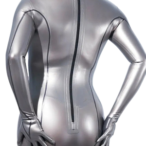 Combinaison longue argentée métallisée pour femme, taille haute, manches longues, col roulé, coupe moulante, en Spandex et Nylon, tenue de club, antistatique - Product Image 5