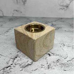 Brûleur d'encens de luxe en marbre en forme de cube, support moderne pour Oud et Bakhoor arabe avec coupelle métallique pour la décoration intérieure, ensemble Mubkhar en bois - Product Image 1