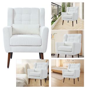 Poltrona Moderna Stile Mid-Century in Tessuto Teddy, Comoda Sedia da Lettura per Soggiorno - Product Image 6