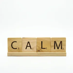 Décoration de table rustique en bois avec blocs de lettres CALM faits à la main pour la maison, le bureau, la chambre, le salon, la décoration d'étagère - Product Image 1