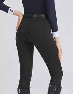 Culotte d'équitation unisexe en jean léger, taille mi-haute, fermeture éclair, coupe slim extensible, antidérapante - Product Image 2