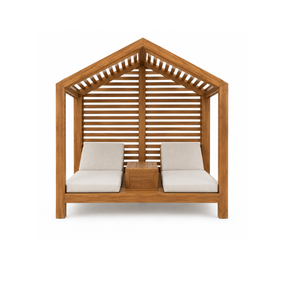 Lit de repos double en teck massif pour piscine, chaise longue d'extérieur avec auvent, mobilier de jardin pour hôtel et resort - Product Image 2