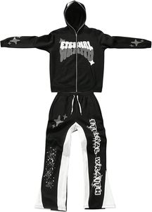 500 GSM Sweat suit made in French Terry Men Distressed and Rhinestones Heavy Weight <b>Thick</b> <b>Fleece</b> Cotton Oversized Tracksuits - Product Image 2