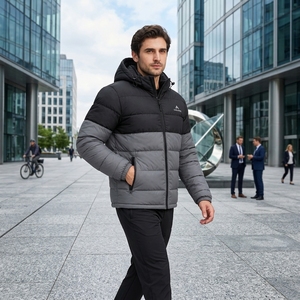 Veste matelassée à capuche pour homme, noire et grise, chaude, imperméable, légère, pour l'hiver et les activités de plein air, One Apex - Product Image 4
