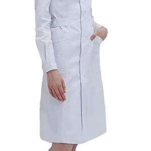 Blouse d'infirmière blanche tissée pour femme, manches longues, boutonnée sur le devant, tenue de travail médicale hospitalière, 3 poches - Product Image 5
