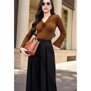 Pantalon plissé large taille haute noir élégant et moderne pour femme, décontracté, pour le bureau, en Spandex/Polyester, anti-plis, ODM NERINA - Product Image 3