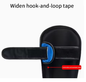 PROFIT SPORTS Protège-tibias en tissu de coton bleu avec impression réfléchissante, fermeture auto-agrippante, protection légère pour le kickboxing adulte - Product Image 4