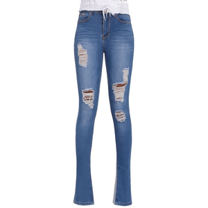 Overstock Breathable High Waist Ladies Skinny Denim <b>Pant</b> Cotton Stretch Jean Women's <b>Boot</b> Cut Ripped Decoration - Product Image 3