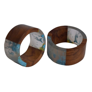 Porte-serviettes tendance en résine époxy et bois d'acacia naturel, fait main, de qualité supérieure, avec motif corail décoratif en résine. - Product Image 1