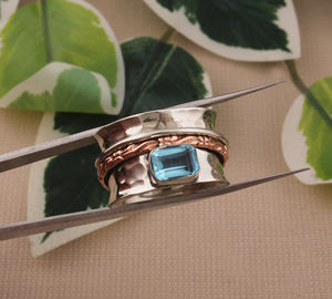 Wholesale Blue Topaz Bezel Setting <b>Spinner</b> <b>Ring</b> Women 925 Silver <b>Anxiety</b> Relief Fidget Jewelry Dainty Solitaire Certified Jaipur - Product Image 3