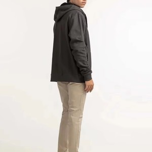 Sudadera con Capucha para Hombre, Color Gris, Corte Regular, Algodón French Terry, Informal, Color Sólido, Diseño con Cierre y Bolsillo Frontal, Ropa de Otoño - Product Image 4
