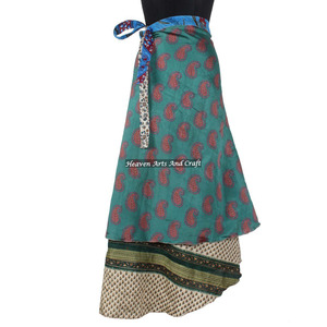 Indian Latest Design Print <b>Wrap</b> Around Maxi Skirt Reversible Sari Recycle Silk <b>Beach</b> Party Wear <b>Wrap</b> Around Skirt - Product Image 6