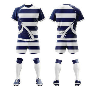 Conjunto de Uniforme de Fútbol para Hombre, Camiseta a Rayas Azul y Blanca de Manga Corta, Poliéster que Absorbe la Humedad, Ajuste Atlético para Todas las Temporadas - Product Image 1
