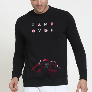 Sweat-shirt à col rond pour homme, coupe classique, noir, en coton tricoté, imprimé Game Over, style décontracté d'automne - Product Image 1