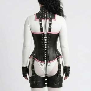 <b>Black</b> Genuine Leather Corset <b>Harness</b> Shapewear High Compression Underbust Body Control Waist Trainer for Women - Product Image 3