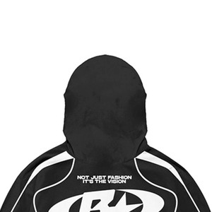 Sweat à capuche court noir coupe droite pour homme, style streetwear, coupe-vent, fermeture éclair, imprimé graphique blanc, 100 % coton, séchage rapide, léger - Product Image 3