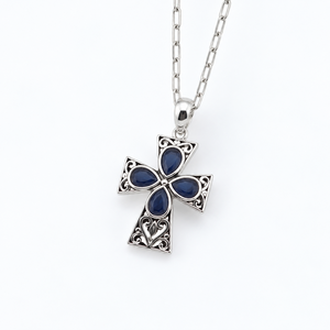 Handcrafted <b>Silver</b> 925 <b>Cross</b> <b>Pendant</b> with Multi Sapphire Gemstone Classic Religious Jewelry Manufacturer JAIPUR <b>SILVER</b> - Product Image 1