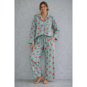 Conjunto de Pijama de Algodón Estampado para Mujer, Ropa de Dormir Suave, Ligera y Cómoda, Ropa de Dormir Transpirable, Ropa Informal para el Hogar - Product Image 1