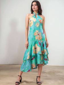 Hermoso y Cómodo Vestido Midi para Mujer, Ecológico, Sin Mangas, 100% Algodón, Estampado Liso, Georgette, para Fiesta o Uso Diario - Product Image 3