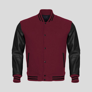 Men's College Letterman Varsity <b>Jacket</b> with Stand Collar Genuine Wool Body and <b>Leather</b> Arms Stylish Letterman Coat - Product Image 2