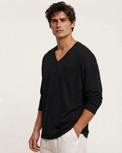 T-shirts à manches longues respirants 220 g/m² pour hommes, surdimensionnés, imprimés sur mesure, col en V, haut de jogging, coupe ample, en coton - Product Image 3