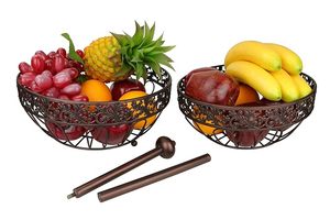 Luxury 2 Tier Metal Fruit <b>Basket</b> <b>Stand</b> Decorative Countertop Fruit Holder Vintage Scrollwork Design Kitchen Dining Organizer - Product Image 4