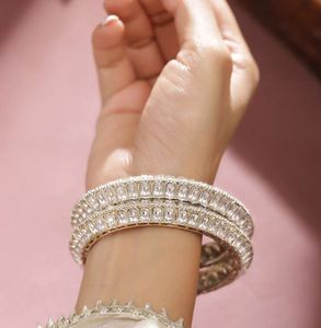 Gold Plated Polki Bangle Set Emerald Cut Claw Setting Women's Wedding Jewelry Classic Style Bangles - Product Image 1